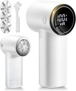 6-Blade Rechargeable Fabric Shaver with LCD Display Pearl White